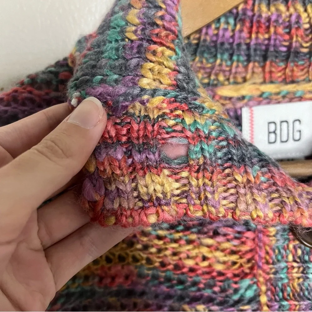 Urban Outfitter’s BDG Multicolor Cropped Button Down Cardigan M Knit Rainbow - Picture 7 of 9